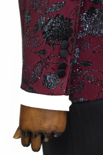 Men’s Burgundy Floral Jacquard Slim Fit Peak Lapel Dinner Jacket