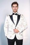 Men’s Arctic White & Gold Floral Jacquard Slim Fit Peak Lapel Dinner Jacket
