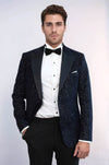 Men’s Midnight Navy Glitter Floral Jacquard Slim Fit Peak Lapel Dinner Jacket