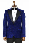 Men’s Sax Blue Glitter Floral Dinner Jacket – Slim Fit with Black Satin Peak Lapels