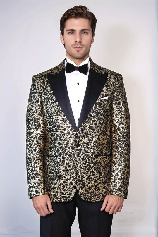 Men’s Midnight Black Root Patterned Slim Fit Peak Lapel Dinner Jacket