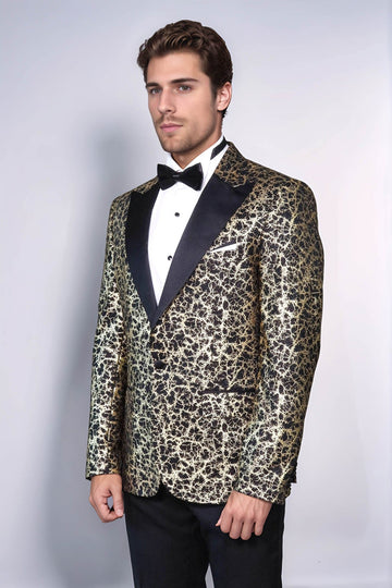 Men’s Midnight Black Root Patterned Slim Fit Peak Lapel Dinner Jacket