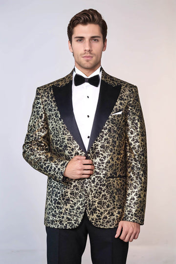 Men’s Midnight Black Root Patterned Slim Fit Peak Lapel Dinner Jacket