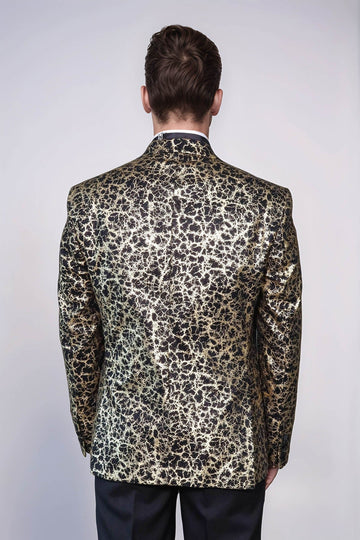 Men’s Midnight Black Root Patterned Slim Fit Peak Lapel Dinner Jacket