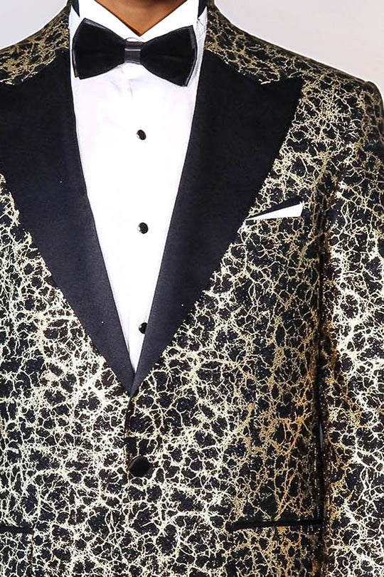 Men’s Midnight Black Root Patterned Slim Fit Peak Lapel Dinner Jacket