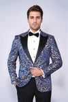 Men’s Royal Blue & Gilded Gold Root Jacquard Slim Fit Peak Lapel Dinner Jacket