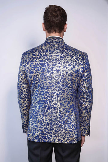 Men’s Royal Blue & Gilded Gold Root Jacquard Slim Fit Peak Lapel Dinner Jacket