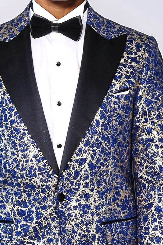 Men’s Royal Blue & Gilded Gold Root Jacquard Slim Fit Peak Lapel Dinner Jacket