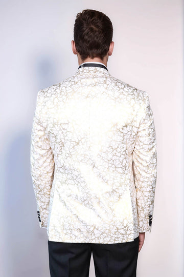 Men’s Arctic White & Gilded Gold Root Jacquard Slim Fit Peak Lapel Dinner Jacket