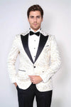 Men’s Arctic White & Gilded Gold Root Jacquard Slim Fit Peak Lapel Dinner Jacket