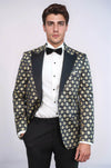 Men’s Midnight Navy & Gold Floral Patterned Slim Fit Peak Lapel Dinner Jacket