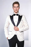 Men’s Arctic White Floral Patterned Slim Fit Peak Lapel Dinner Jacket