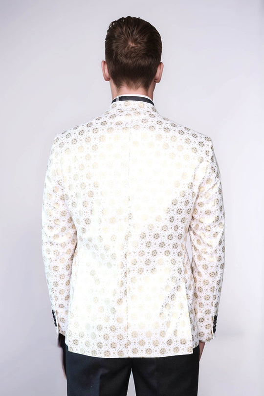 Men’s Arctic White Floral Patterned Slim Fit Peak Lapel Dinner Jacket