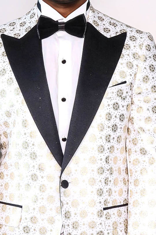Men’s Arctic White Floral Patterned Slim Fit Peak Lapel Dinner Jacket
