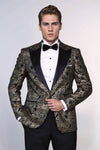 Men’s Midnight Black Paisley Patterned Slim Fit Peak Lapel Dinner Jacket