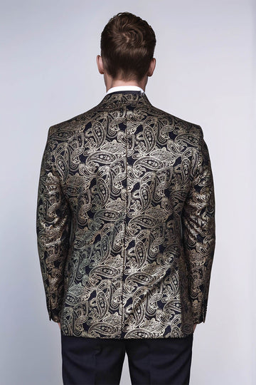 Men’s Midnight Black Paisley Patterned Slim Fit Peak Lapel Dinner Jacket