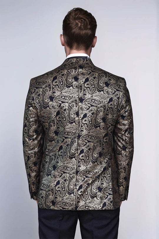Men’s Midnight Black Paisley Patterned Slim Fit Peak Lapel Dinner Jacket