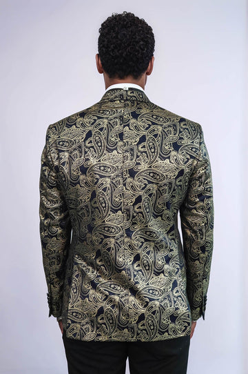 Men’s Midnight Navy Paisley Patterned Slim Fit Peak Lapel Dinner Jacket