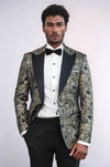 Men’s Midnight Navy Paisley Patterned Slim Fit Peak Lapel Dinner Jacket