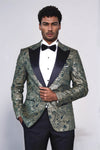 Men’s Emerald Green Paisley Patterned Slim Fit Peak Lapel Dinner Jacket