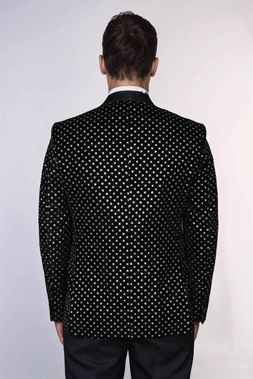Men’s Midnight Black Shimmering Silver Dot Slim Fit Shawl Lapel Dinner Jacket