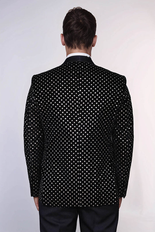 Men’s Midnight Black Shimmering Silver Dot Slim Fit Shawl Lapel Dinner Jacket