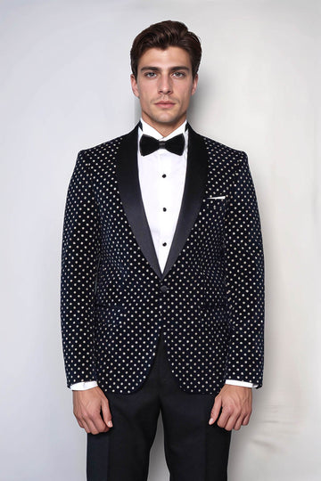 Men’s Midnight Navy Shimmering Dot Slim Fit Shawl Lapel Dinner Jacket