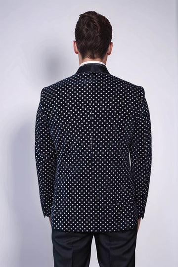 Men’s Midnight Navy Shimmering Dot Slim Fit Shawl Lapel Dinner Jacket