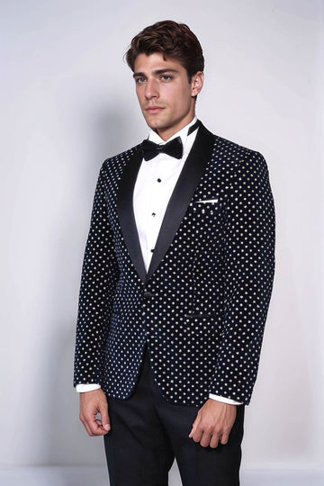 Men’s Midnight Navy Shimmering Dot Slim Fit Shawl Lapel Dinner Jacket