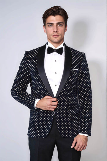 Men’s Midnight Navy Shimmering Dot Slim Fit Shawl Lapel Dinner Jacket