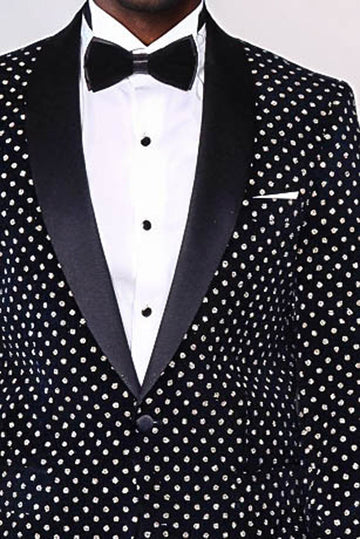 Men’s Midnight Navy Shimmering Dot Slim Fit Shawl Lapel Dinner Jacket