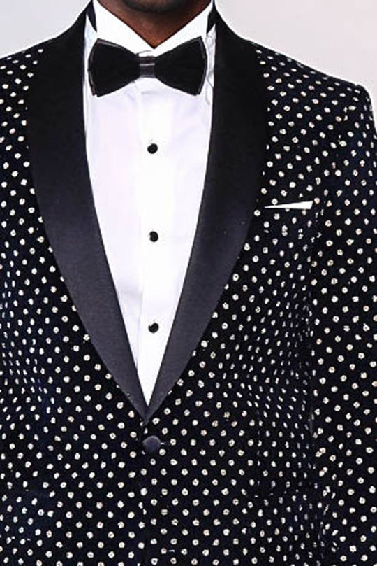 Men’s Midnight Navy Shimmering Dot Slim Fit Shawl Lapel Dinner Jacket