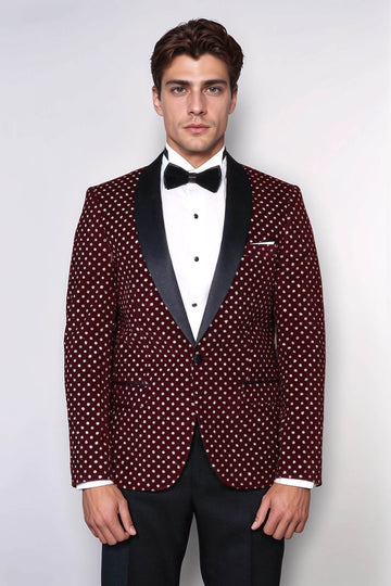Men’s Deep Burgundy Shimmering Dot Slim Fit Shawl Lapel Dinner Jacket