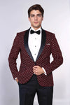 Men’s Deep Burgundy Shimmering Dot Slim Fit Shawl Lapel Dinner Jacket