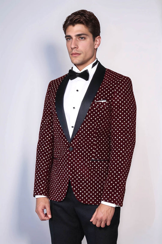 Men’s Deep Burgundy Shimmering Dot Slim Fit Shawl Lapel Dinner Jacket