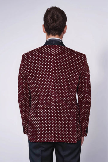 Men’s Deep Burgundy Shimmering Dot Slim Fit Shawl Lapel Dinner Jacket