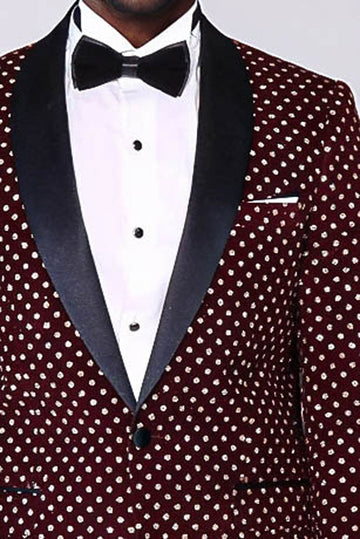 Men’s Deep Burgundy Shimmering Dot Slim Fit Shawl Lapel Dinner Jacket