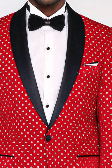 Men’s Crimson Red Shimmering Dot Slim Fit Shawl Lapel Dinner Jacket