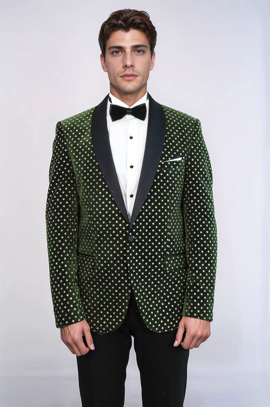 Men’s Emerald Green Shimmering Dot Slim Fit Shawl Lapel Dinner Jacket