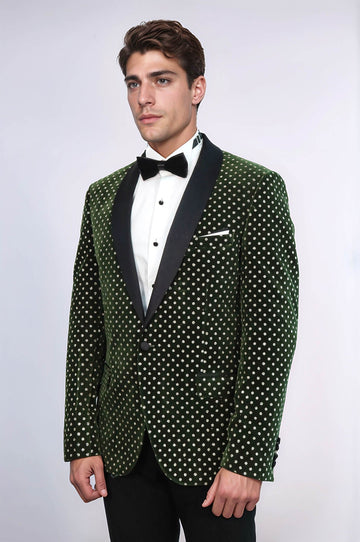Men’s Emerald Green Shimmering Dot Slim Fit Shawl Lapel Dinner Jacket