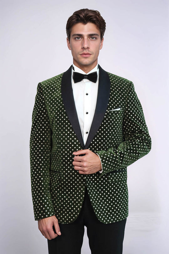 Men’s Emerald Green Shimmering Dot Slim Fit Shawl Lapel Dinner Jacket
