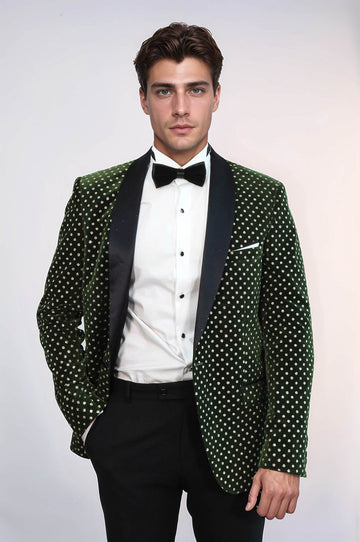Men’s Emerald Green Shimmering Dot Slim Fit Shawl Lapel Dinner Jacket