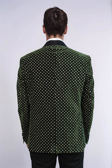 Men’s Emerald Green Shimmering Dot Slim Fit Shawl Lapel Dinner Jacket