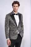 Men’s Midnight Navy Feather Patterned Slim Fit Single Breasted Dinner Jacket