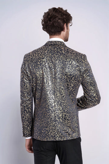Men’s Midnight Navy Feather Patterned Slim Fit Single Breasted Dinner Jacket