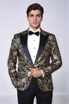 Men’s Midnight Black & Gold Rose Patterned Slim Fit Luxury Dinner Jacket