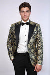Men’s Midnight Navy & Gold Rose Patterned Slim Fit Luxury Dinner Jacket