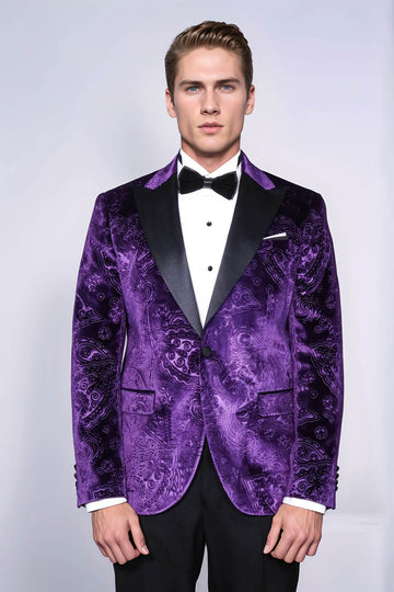 Men’s Imperial Purple Floral Embossed Velvet Blazer – Slim Fit