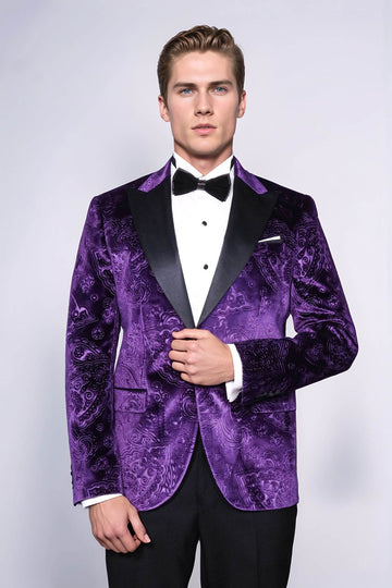 Men’s Imperial Purple Floral Embossed Velvet Blazer – Slim Fit