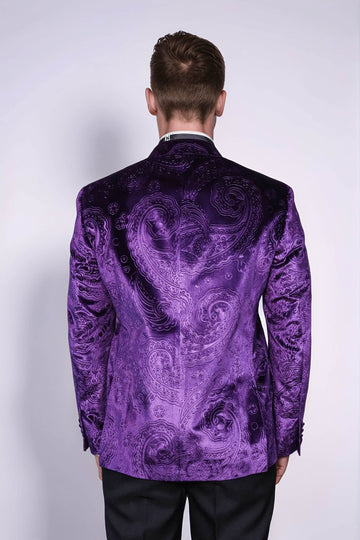 Men’s Imperial Purple Floral Embossed Velvet Blazer – Slim Fit